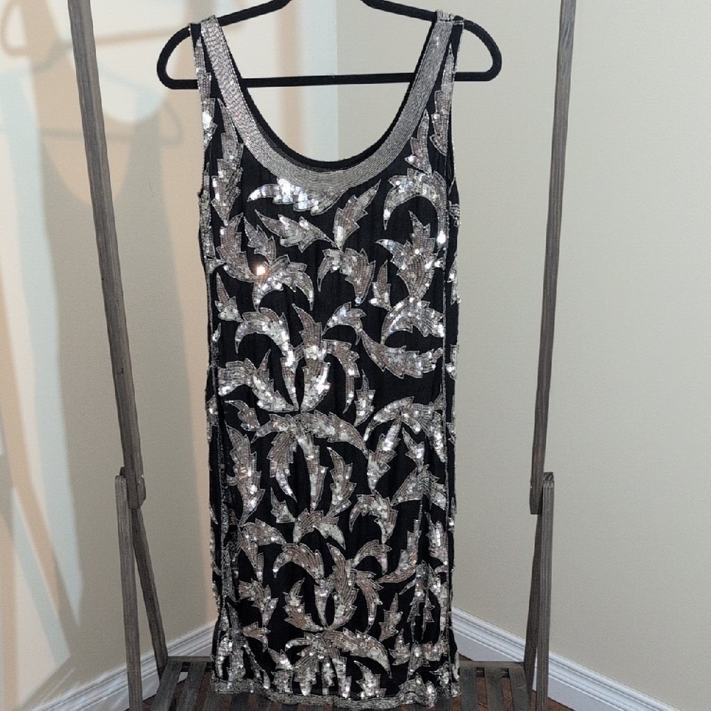 Elegant Black and Silver Sequin Beaded Dress